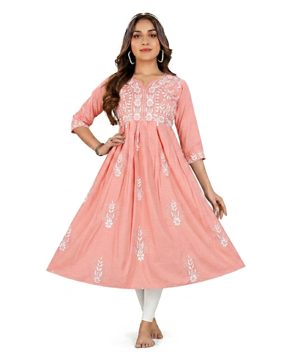 radhika Pure Cotton Embroidered A-Line Kurti A1