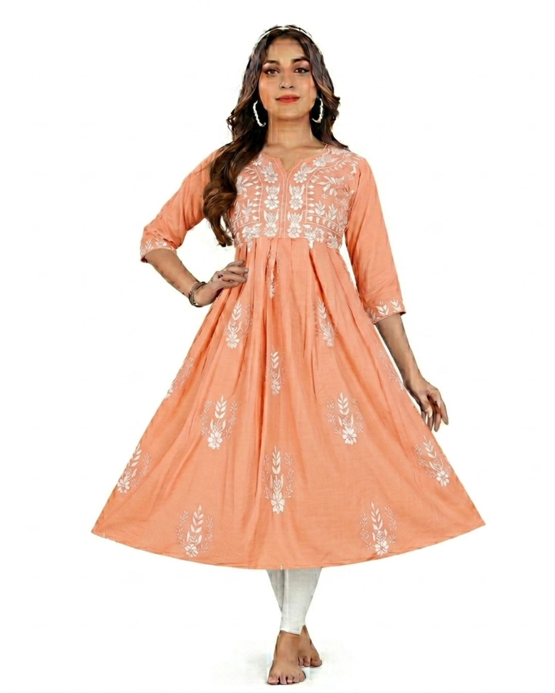 Radhika Pure Cotton Embroidered A-Line Kurti a1
