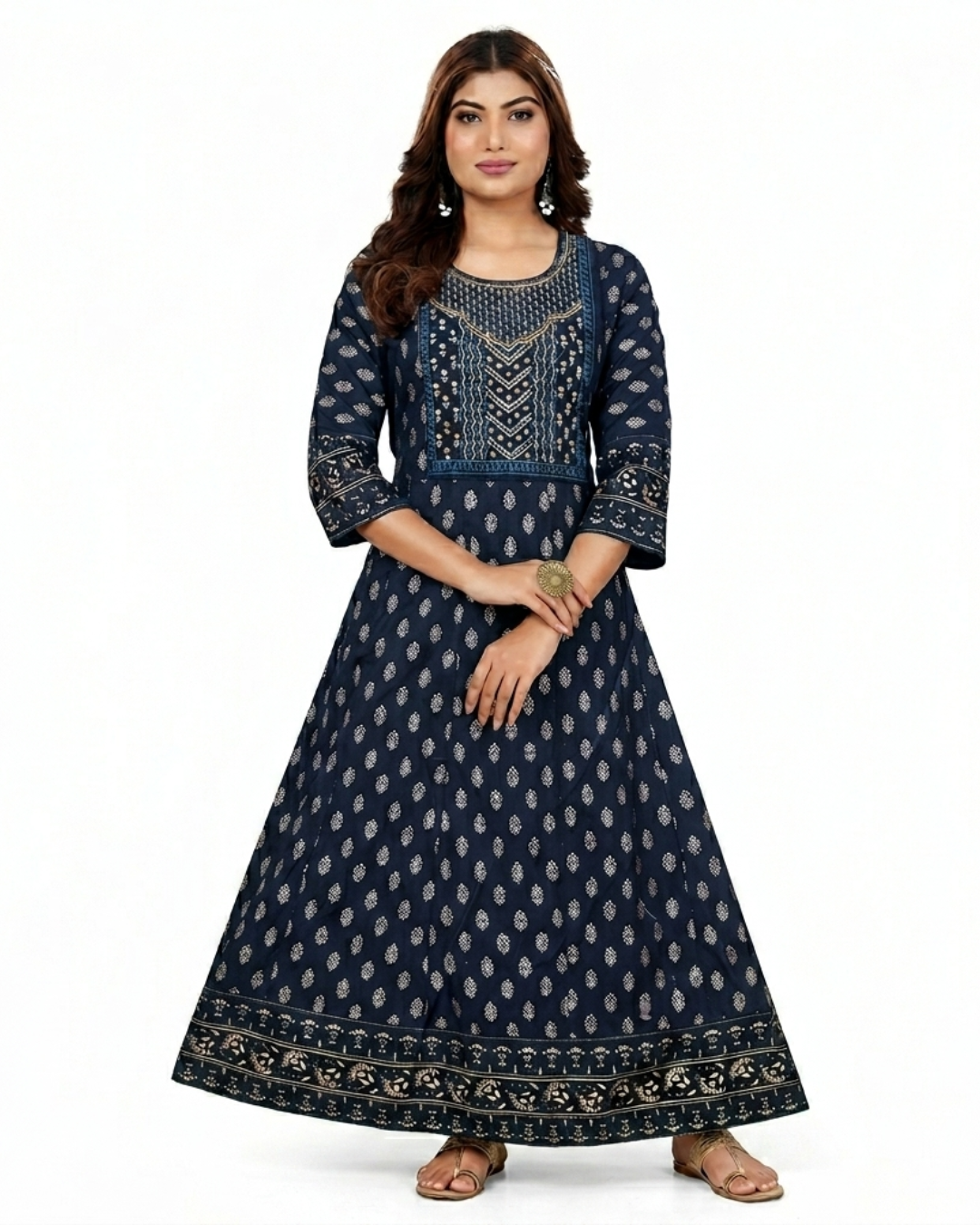 Rani Rayon Printed Flared Kurti with Embroidered Yoke c1