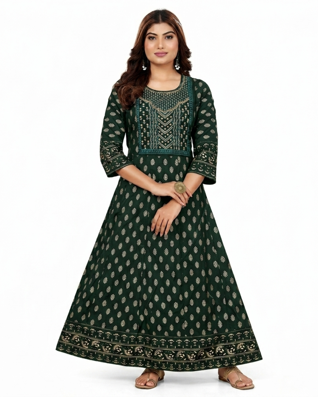 Rani Rayon Printed Flared Kurti with Embroidered Yoke C1
