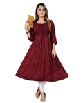 Aarvi Rayon Printed Flared Kurti with Tie-Up Neck D1