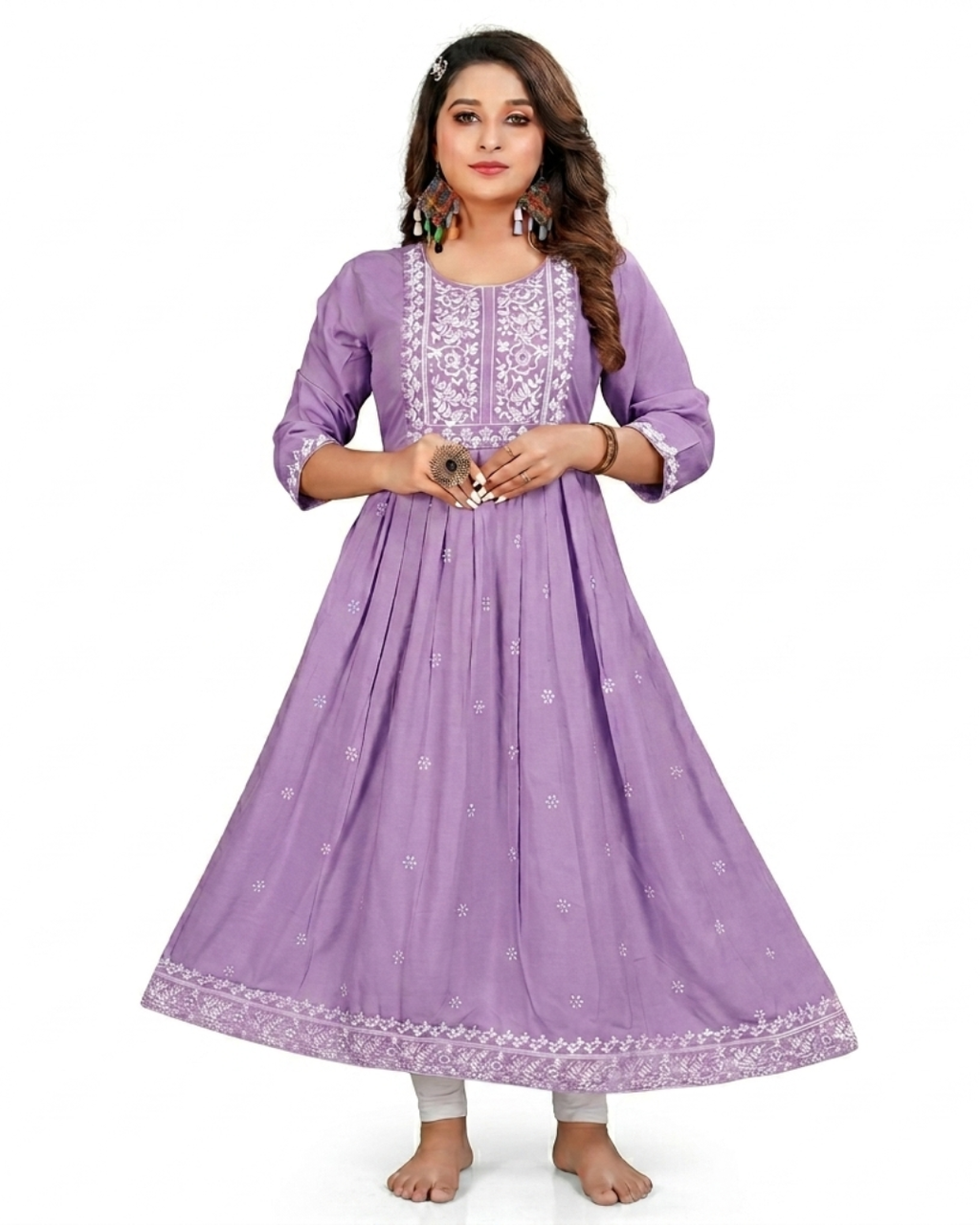 Aarti Pure Cotton Embroidered Flared Kurti f1