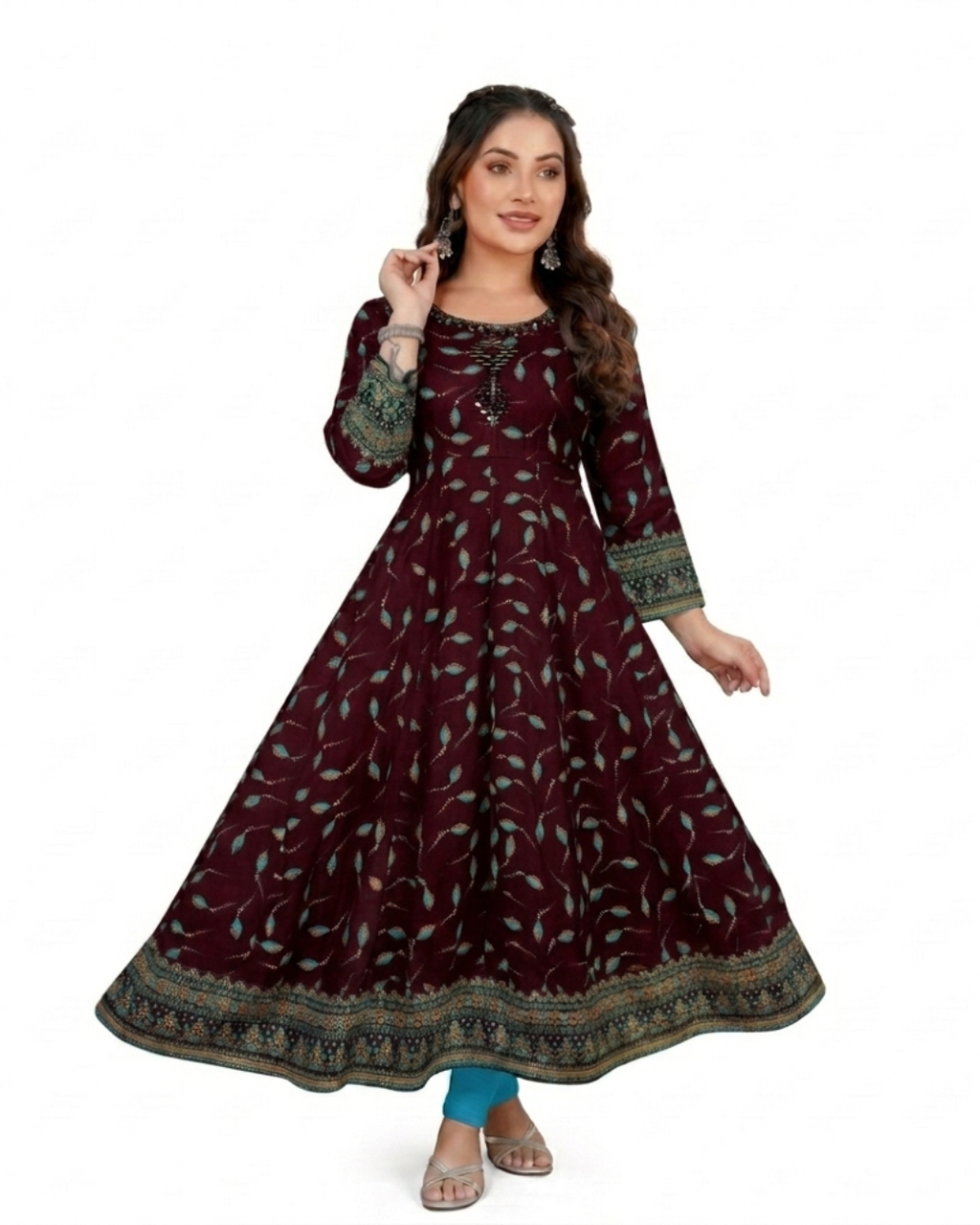 Aruna  Rayon Cotton Printed Flared Kurti A2