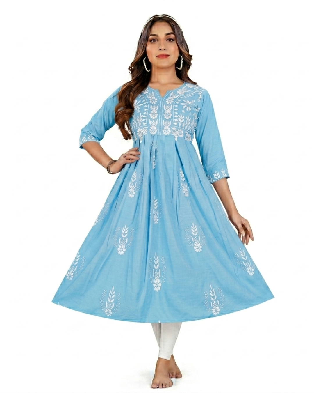 radhika Pure Cotton Embroidered A-Line Kurti A1