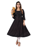 Aarvi Rayon Printed Flared Kurti with Tie-Up Neck D1