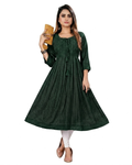 Aarvi Rayon Printed Flared Kurti with Tie-Up Neck d1