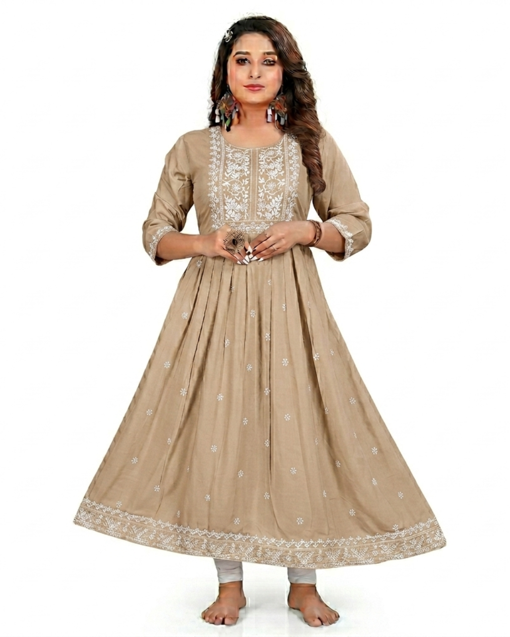 Aarti Pure Cotton Embroidered Flared Kurti F1